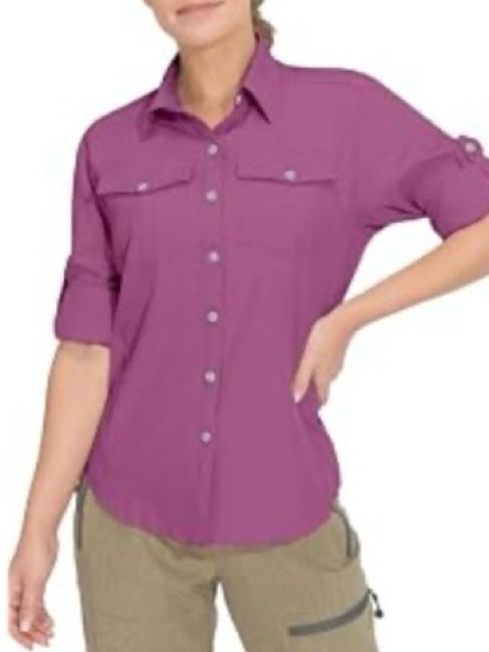 Little Donkey Andy brand purple UPF 50 women’s collared hike shirt size small